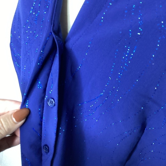 CROFT AND BARROW PLUS SIZE‎ 1X TOP BLUE SHIMMERY SPARKLY BLOUSE LONG SLEEVES EUC - Picture 5 of 9